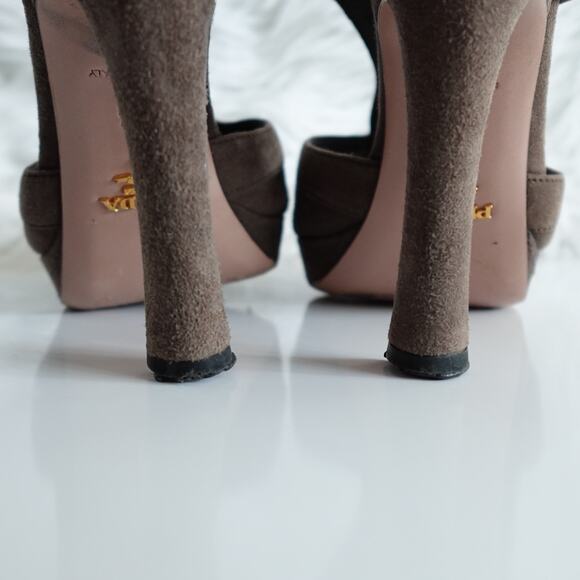 Prada Grey Suede Peep Toe Platform Pumps - Picture 9 of 15